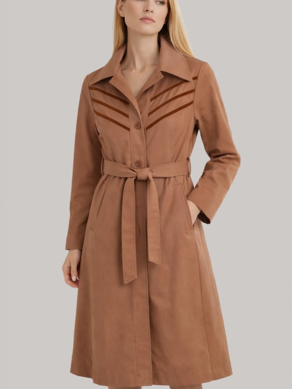 🎬✨ Niccolini Vintage 1970s Belted Trench Coat Camel Terracotta M
